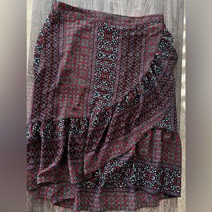 LOFT Black, Red, Blue & Green Patterned Midi Maxi Skirt | Size 14P